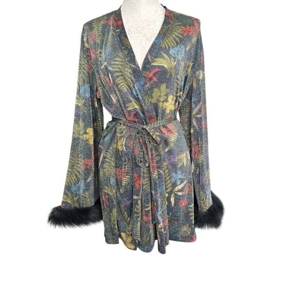 Savage X Fenty Trophy Wife Feather Trim Robe Women's Short Dressing Gown NEW TAG - Picture 5 of 5